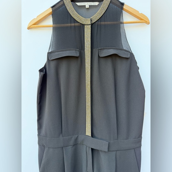 Rachel Rachel Roy Black Sleeveless Jumpsuit Gold Stud Trim Straight Leg Sz 2 NWT - Picture 3 of 16